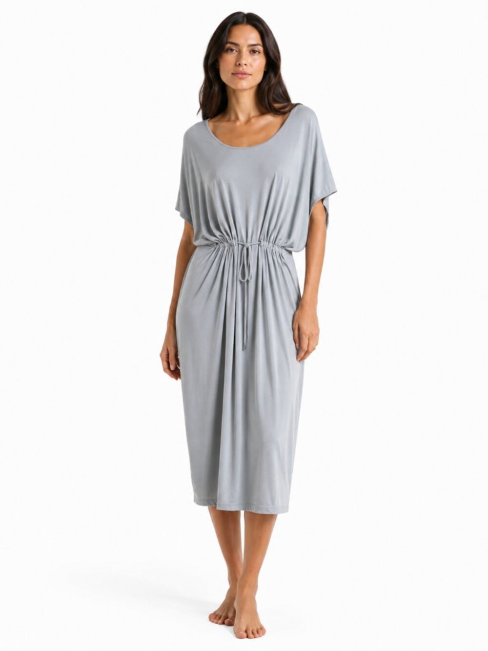 COS GREY ACETATE BLEND RELAXED DRAWSTRING GATHERED UTILITY DRESS - M